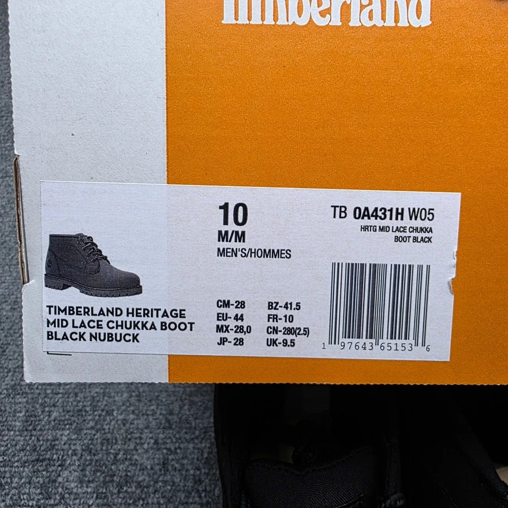 Timberland Heritage Mid Lace Chukka Boots Black Nubuck TB0A431H Men's Size 10